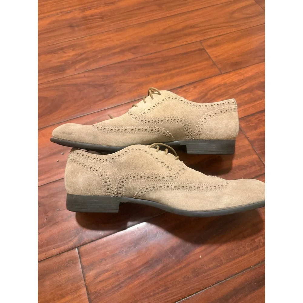 John Varvatos USA Mens Suede Wingtip Oxford Shoes Sand Tan Brogue F2009P1 10.5M